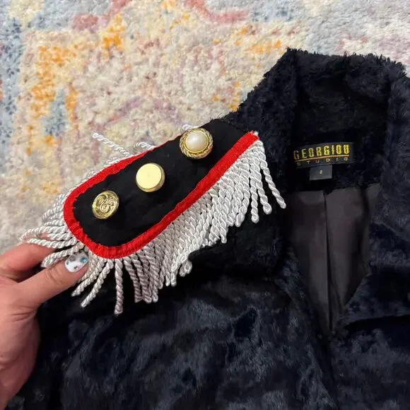 Vintage 90s black crushed velvet embellished jacket - Picture 5 of 6